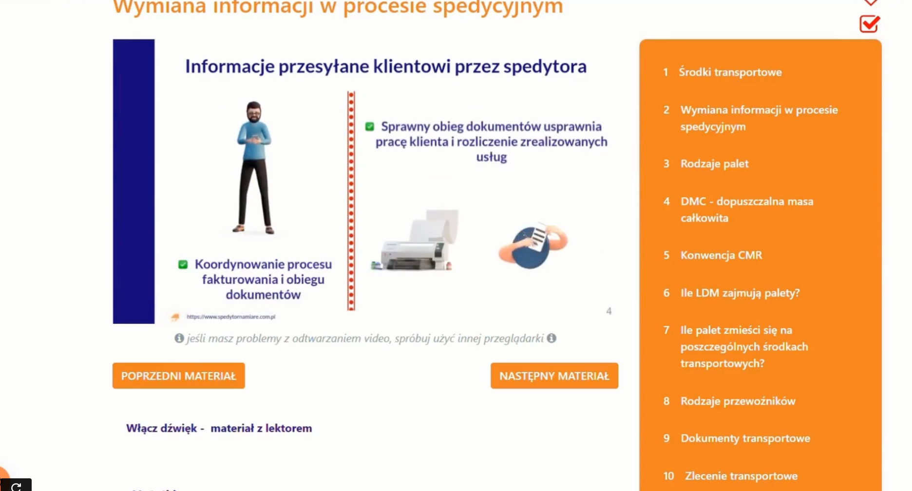 Materiały szkoleniowe na platformie Spedytor na Miarę
